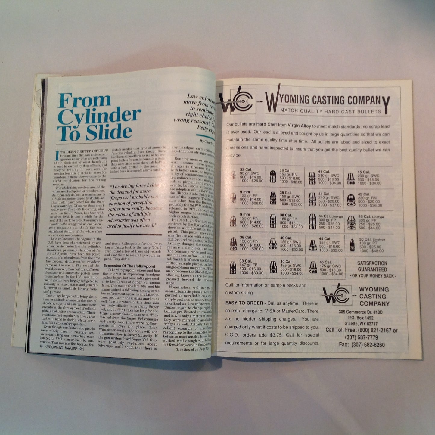 Vintage May/Jun 1992 Hand Gunning Magazine Self-Defense Up Close and Personal Civilian Gun Carry? New Defense Guns