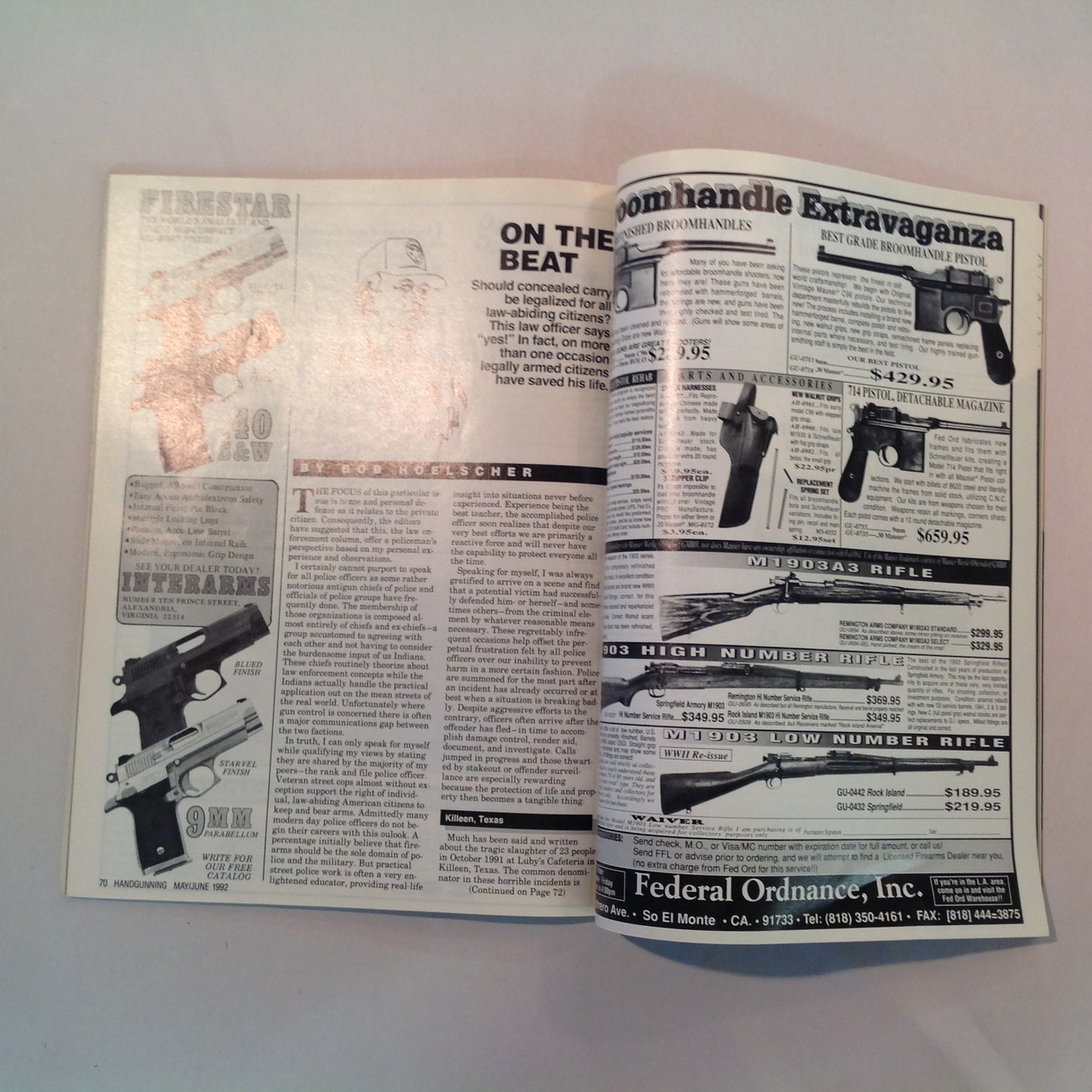 Vintage May/Jun 1992 Hand Gunning Magazine Self-Defense Up Close and Personal Civilian Gun Carry? New Defense Guns