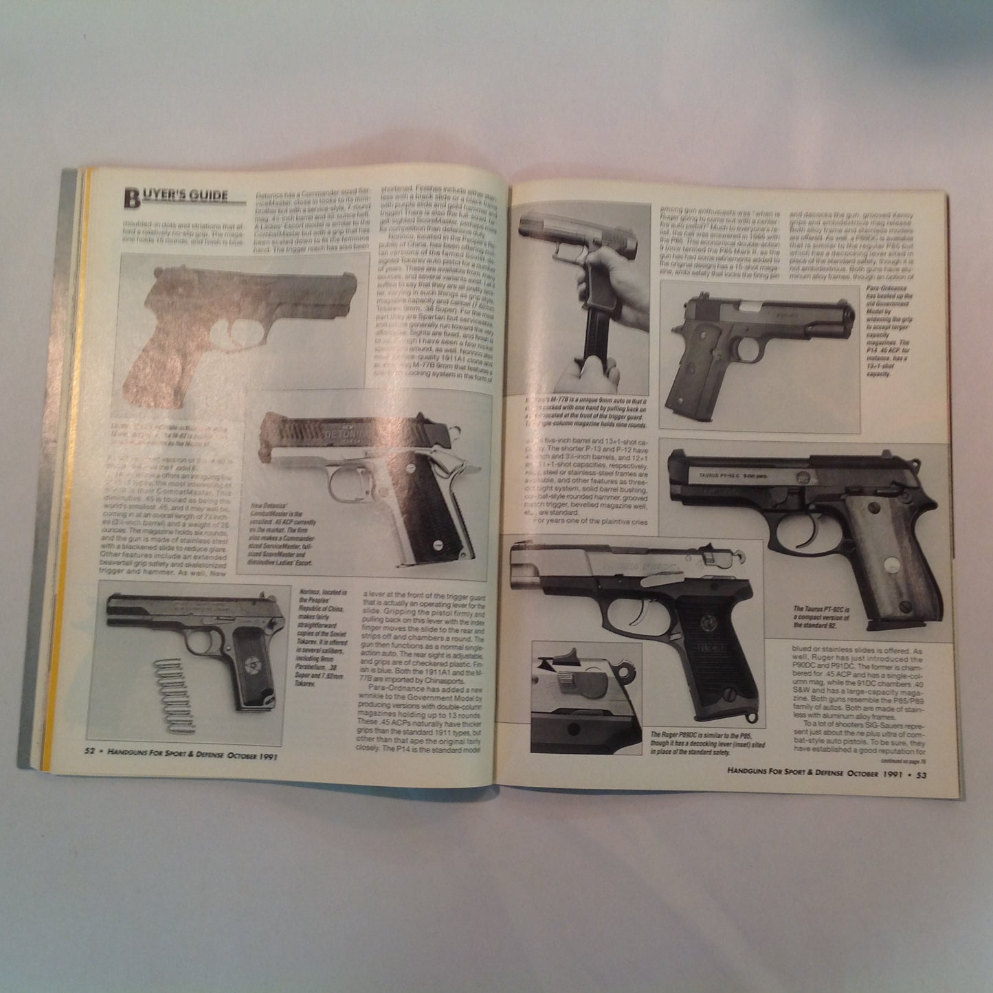 Vintage Oct 1991 Handguns For Sport and Defense Magazine All New & Complete Buyer's Guide Combat Auto Pistols