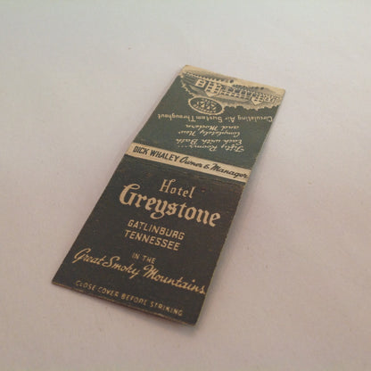 Vtg Matchbook Cover Hotel Greystone Gatlinburg Tennessee Dick Whaley Smokey Mts