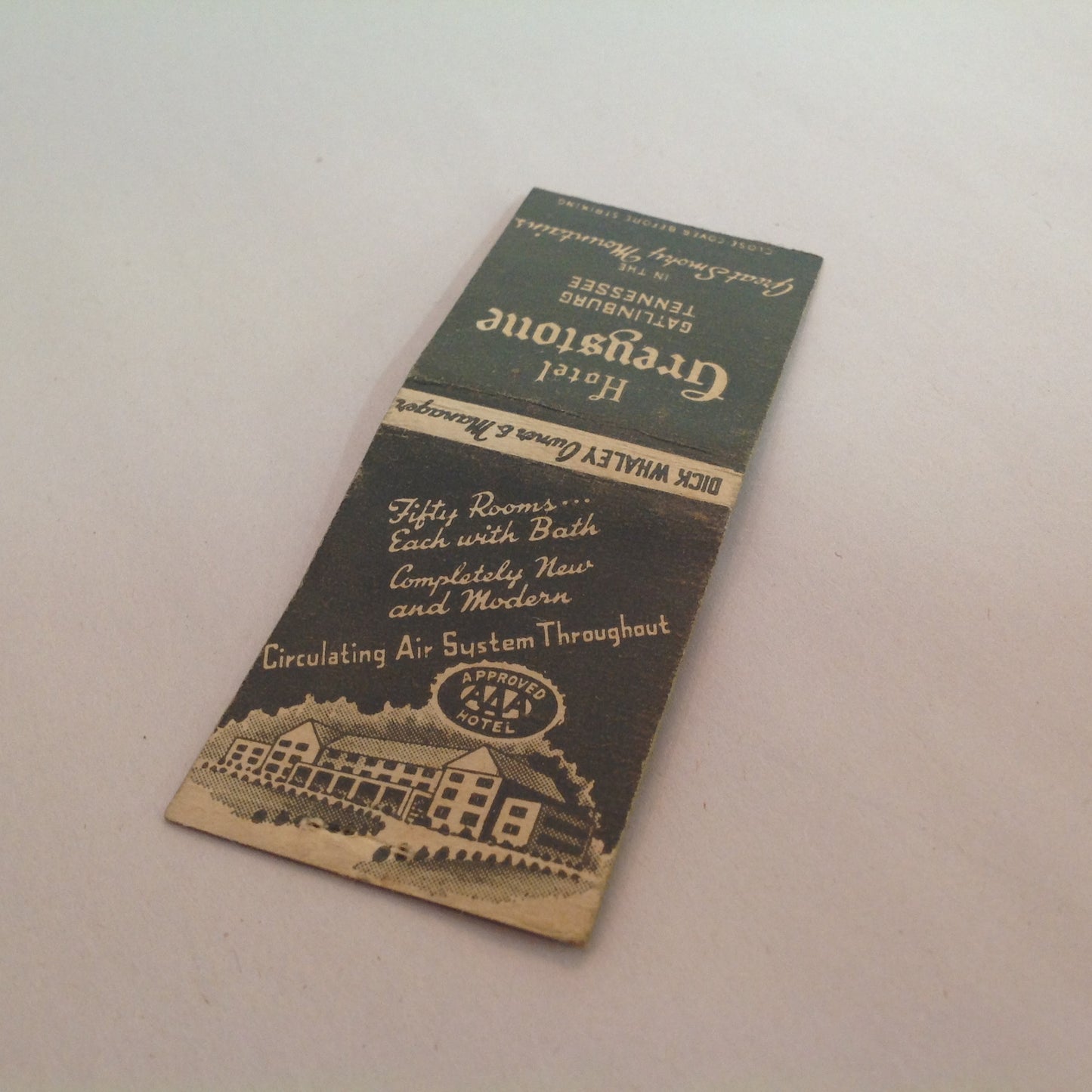 Vtg Matchbook Cover Hotel Greystone Gatlinburg Tennessee Dick Whaley Smokey Mts