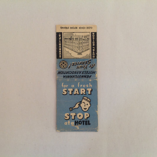 Vtg Matchbook Cover Hotel Edison Sunbury Pennsylvania Hub of Central PA Modern!