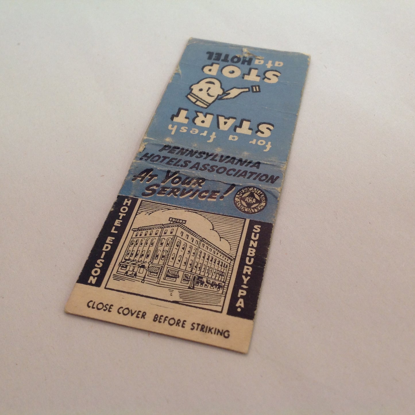Vtg Matchbook Cover Hotel Edison Sunbury Pennsylvania Hub of Central PA Modern!