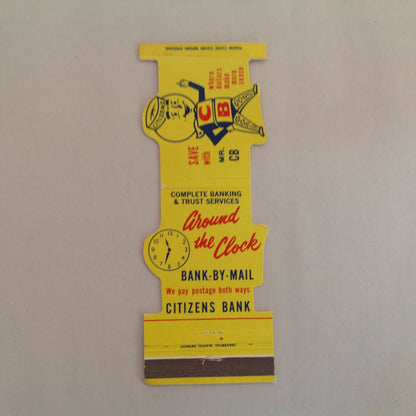 Vintage Matchbook Cover Citizens Bank Save With Mr. CB Around the Clock Bank By Mail