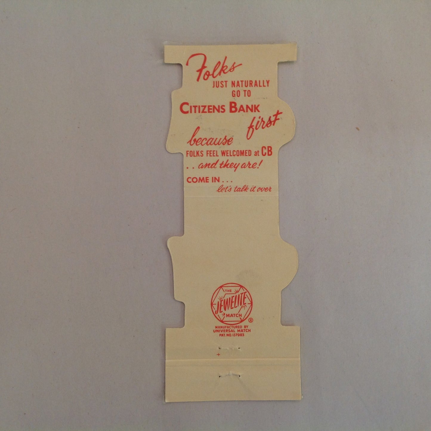 Vintage Matchbook Cover Citizens Bank Save With Mr. CB Around the Clock Bank By Mail