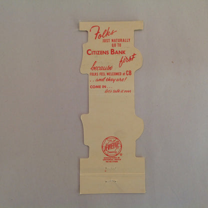 Vintage Matchbook Cover Citizens Bank Save With Mr. CB Around the Clock Bank By Mail