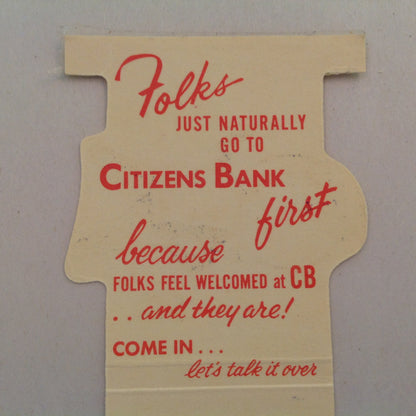 Vintage Matchbook Cover Citizens Bank Save With Mr. CB Around the Clock Bank By Mail