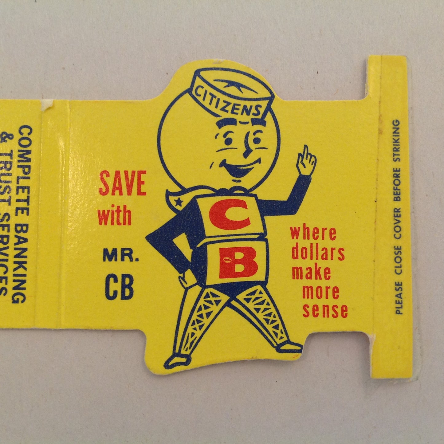 Vintage Matchbook Cover Citizens Bank Save With Mr. CB Around the Clock Bank By Mail