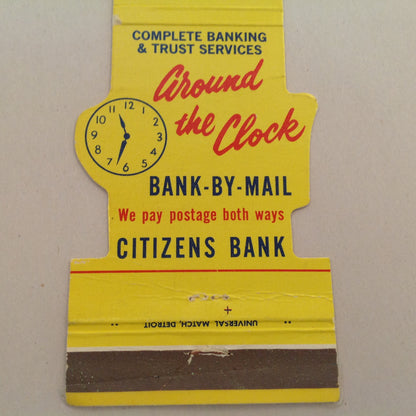 Vintage Matchbook Cover Citizens Bank Save With Mr. CB Around the Clock Bank By Mail