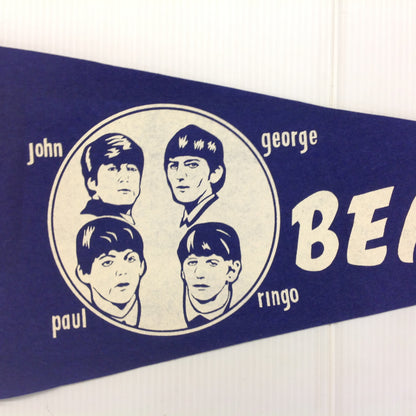 Vintage 1960's Souvenir Blue with Blue Graphics Head Shots The Beatles Felt Pennant