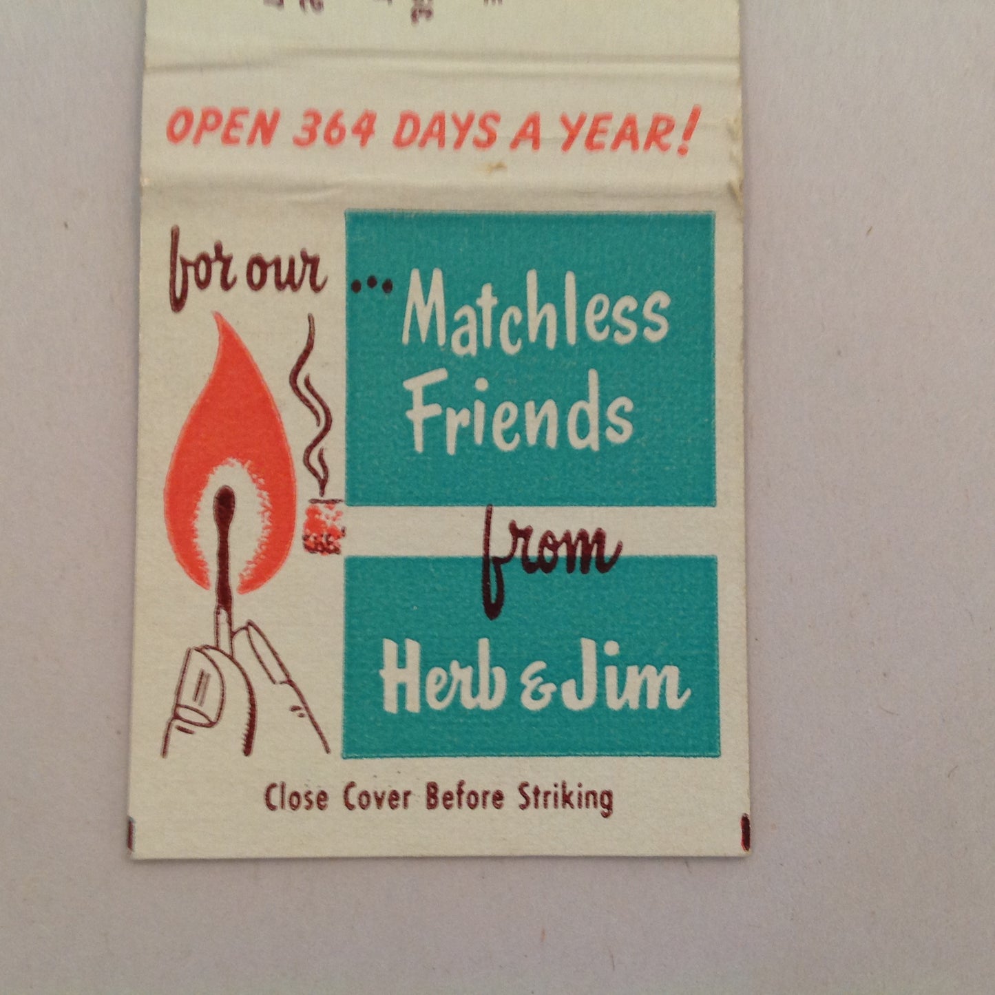 Vintage Matchbook Cover Herb & Jim's Restaurants Matchless Friends Harvest Pirates