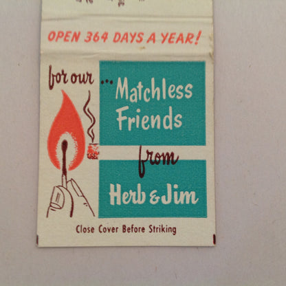 Vintage Matchbook Cover Herb & Jim's Restaurants Matchless Friends Harvest Pirates