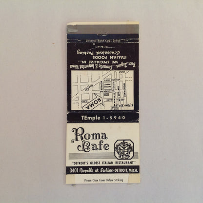 Vintage Matchbook Cover Roma Cafe Detroit's Oldest Italian Restaurant Beer Liquor MI