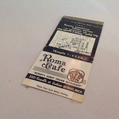 Vintage Matchbook Cover Roma Cafe Detroit's Oldest Italian Restaurant Beer Liquor MI