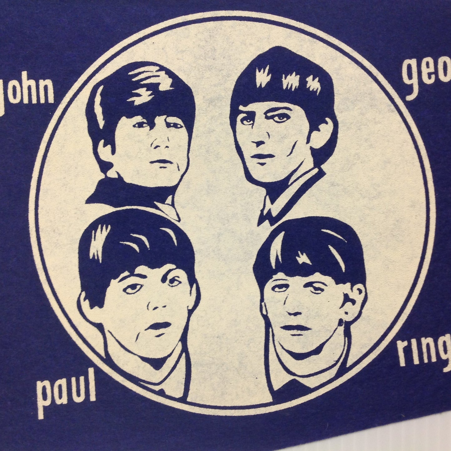 Vintage 1960's Souvenir Blue with Blue Graphics Head Shots The Beatles Felt Pennant