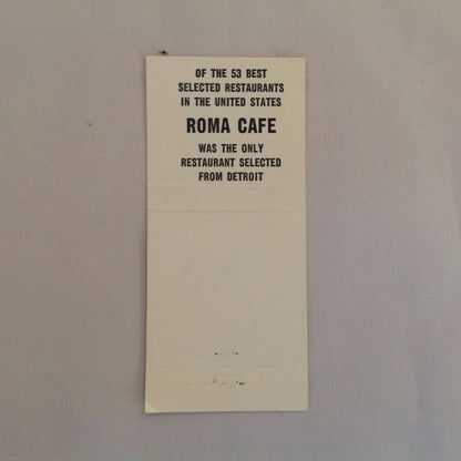 Vintage Matchbook Cover Roma Cafe Detroit's Oldest Italian Restaurant Beer Liquor MI