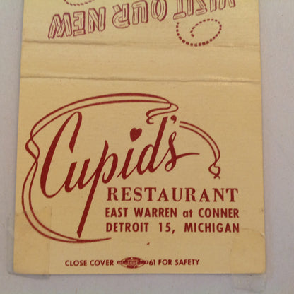 Vintage Matchbook Cover Cupid's Restaurant Detroit 13 Visit Our New Western Room MI