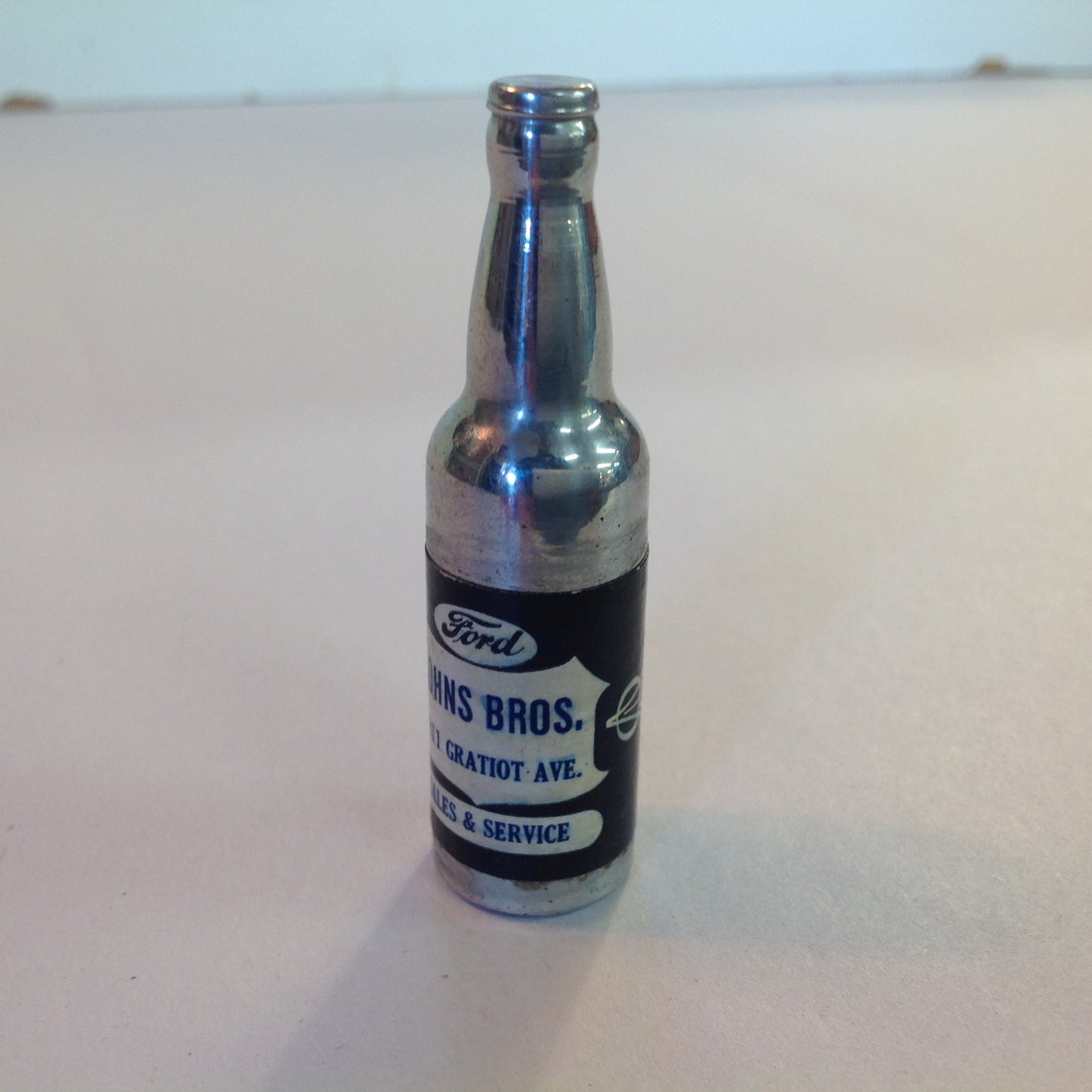 Vintage 1940's KEM Novelty Beer Bottle Lighter Unused Unfired Johns Bros Ford Service Station Gratiot Detroit