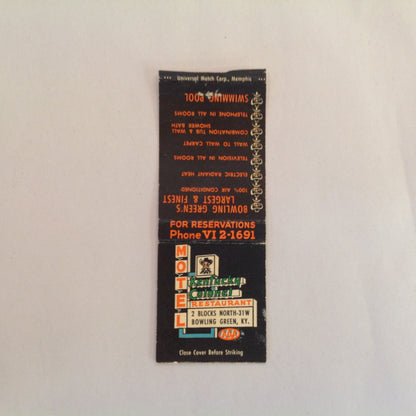Vintage Matchbook Cover Kentucky Colonel Motel Restaurant Bowling Green Largest KY