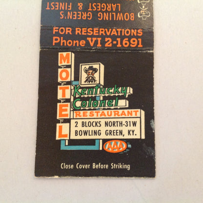 Vintage Matchbook Cover Kentucky Colonel Motel Restaurant Bowling Green Largest KY