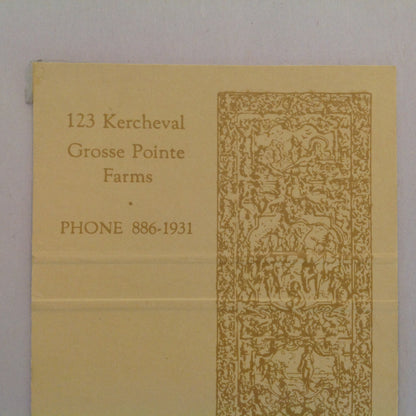 Vtg Matchbook Cover The Bronze Door Restaurant Kercheval Grosse Pointe Farms MI
