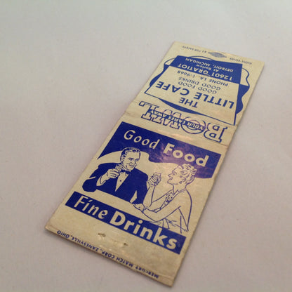Vintage Matchbook Cover The Little Cafe Gratiot Detroit Michigan Bowl Food Drinks MI