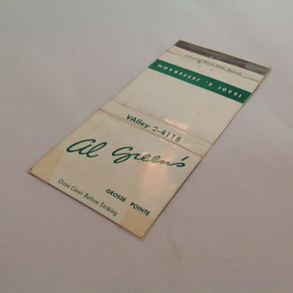 Vintage Matchbook Cover Al Green's Restaurant Grosse Pointe Michigan Jefferson