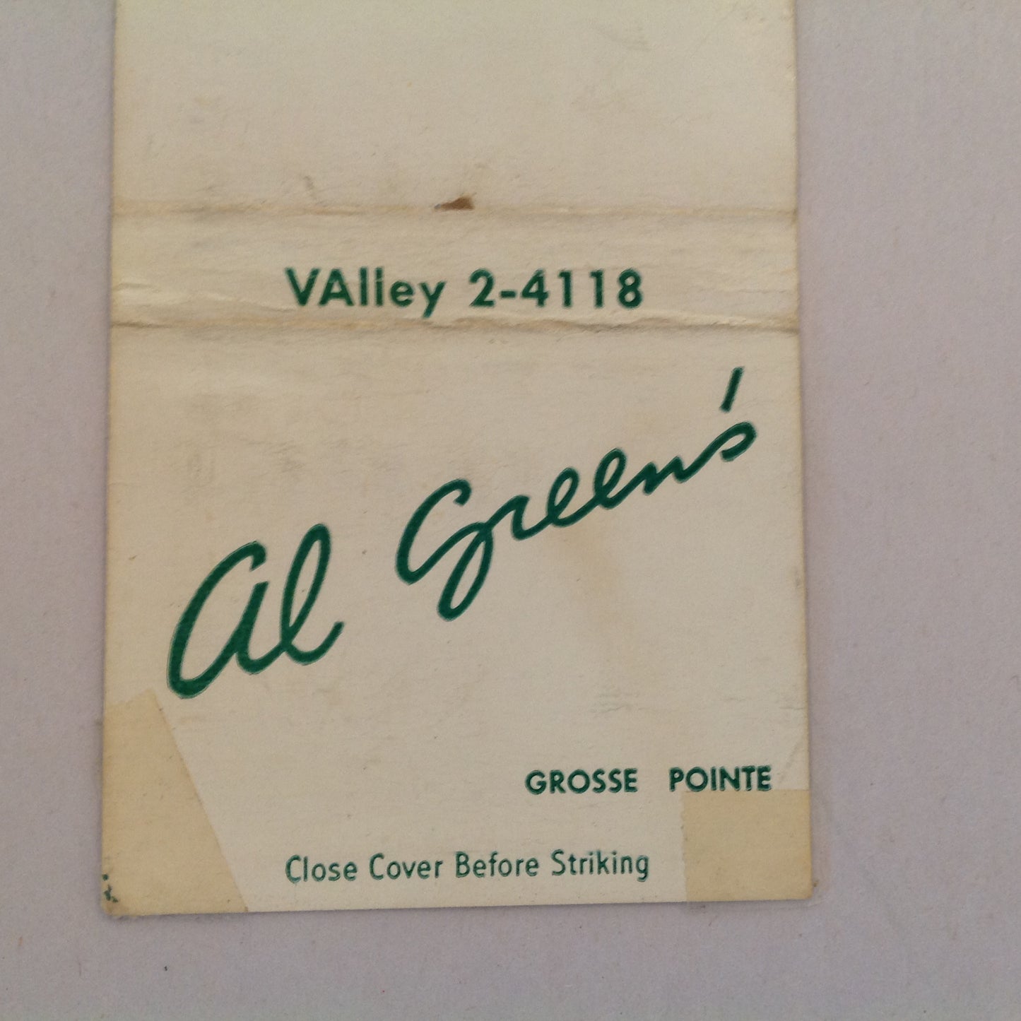 Vintage Matchbook Cover Al Green's Restaurant Grosse Pointe Michigan Jefferson