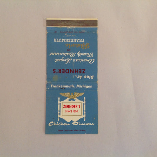 Vintage Matchbook Cover Zehnder's Family Restaurant Chicken Dinners Frankenmuth MI
