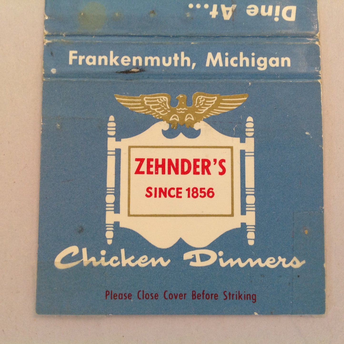Vintage Matchbook Cover Zehnder's Family Restaurant Chicken Dinners Frankenmuth MI
