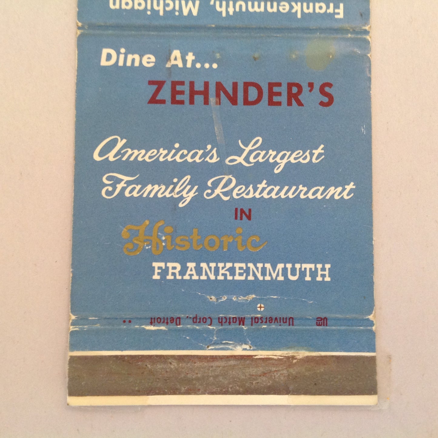 Vintage Matchbook Cover Zehnder's Family Restaurant Chicken Dinners Frankenmuth MI