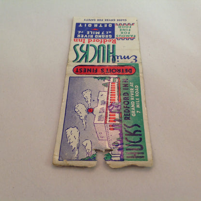 Vintage Matchbook Cover Emil Huck's Redford Inn Gd River Detroit Fish Frogs Steak MI