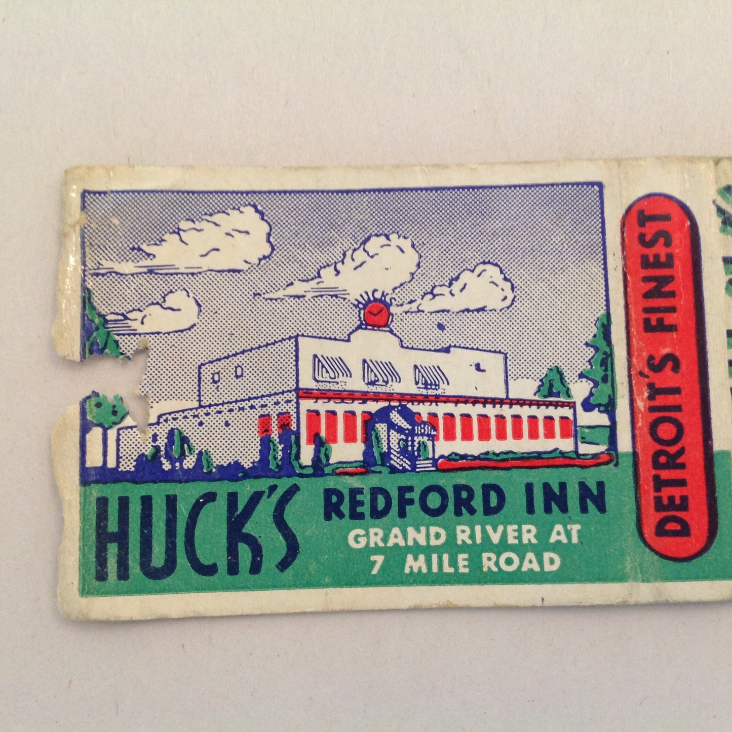 Vintage Matchbook Cover Emil Huck's Redford Inn Gd River Detroit Fish Frogs Steak MI