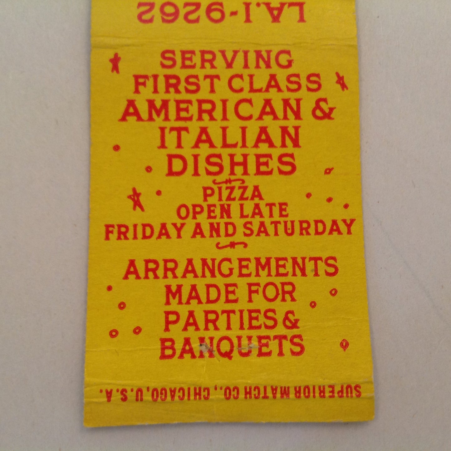Vintage Matchbook Cover Giulio's Cafe First-Class Italian American Dishes Detroit MI