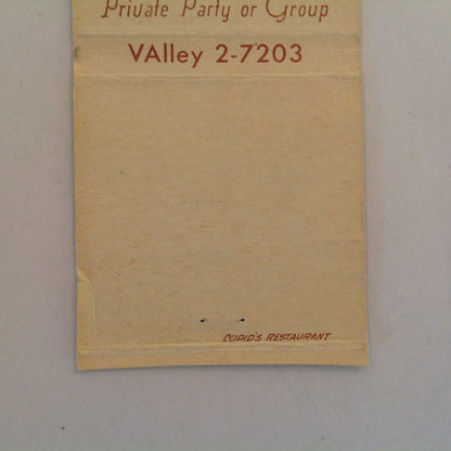 Vintage Matchbook Cover Cupid's Restaurant Detroit 13 Visit Our New Western Room MI