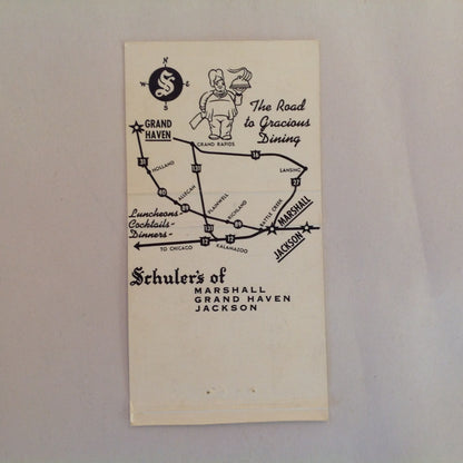 Vintage Matchbook Cover Schuler's Real Eatin' Marshall Grand Haven Jackson Michigan
