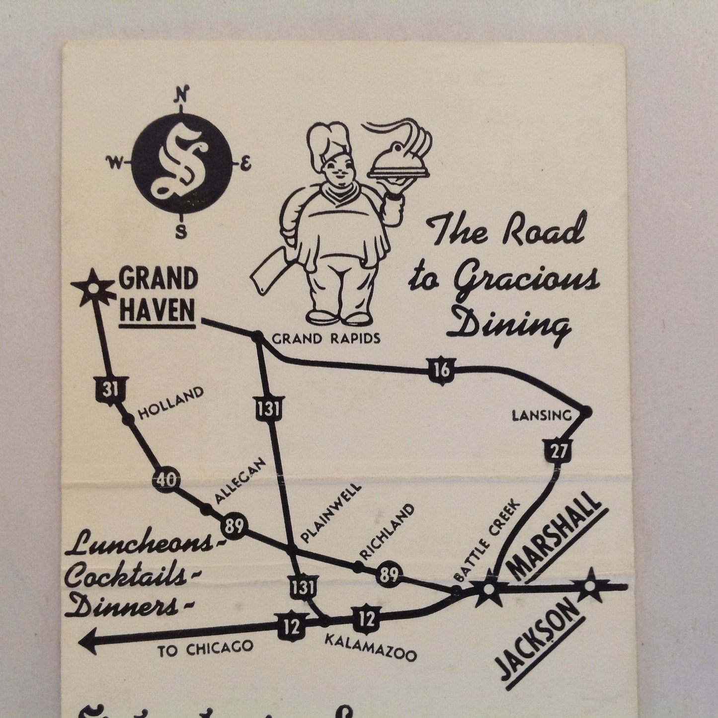 Vintage Matchbook Cover Schuler's Real Eatin' Marshall Grand Haven Jackson Michigan