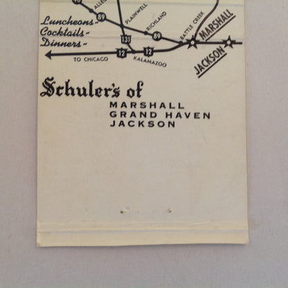 Vintage Matchbook Cover Schuler's Real Eatin' Marshall Grand Haven Jackson Michigan