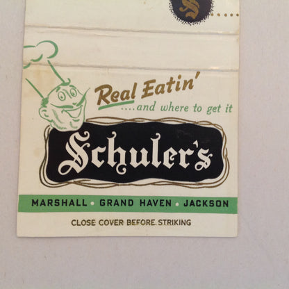 Vintage Matchbook Cover Schuler's Real Eatin' Marshall Grand Haven Jackson Michigan