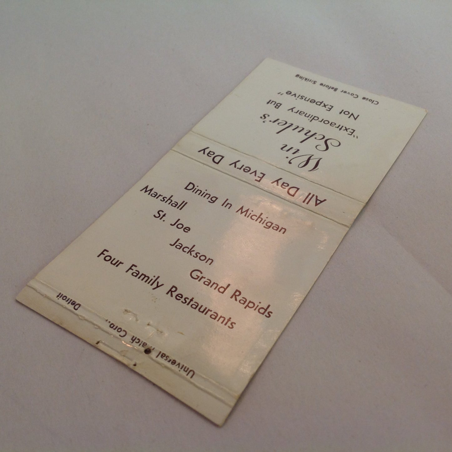 Vintage Matchbook Cover Win Schuler's Dining In Michigan Marshall St. Joe Jackson MI