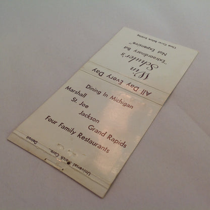 Vintage Matchbook Cover Win Schuler's Dining In Michigan Marshall St. Joe Jackson MI