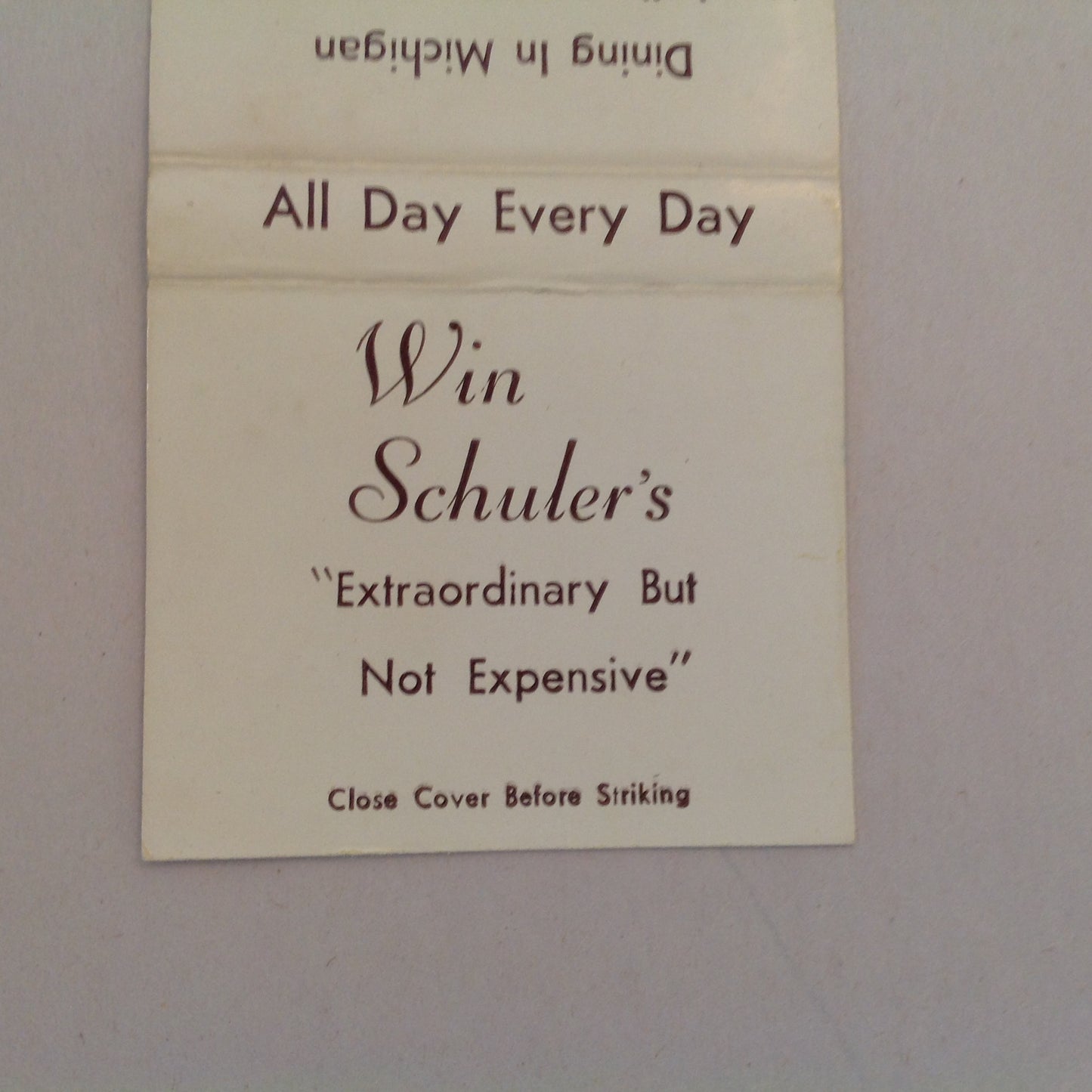 Vintage Matchbook Cover Win Schuler's Dining In Michigan Marshall St. Joe Jackson MI