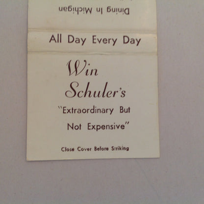 Vintage Matchbook Cover Win Schuler's Dining In Michigan Marshall St. Joe Jackson MI