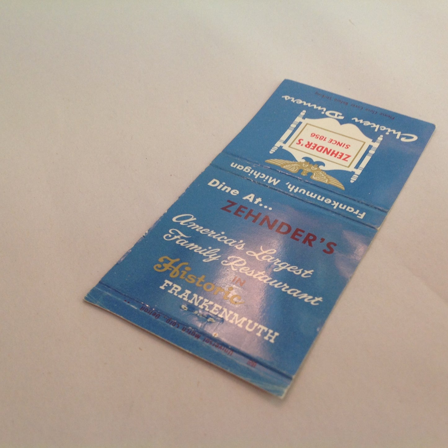 Vintage Matchbook Cover Zehnder's Family Restaurant Chicken Dinners Frankenmuth MI