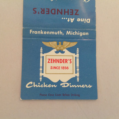 Vintage Matchbook Cover Zehnder's Family Restaurant Chicken Dinners Frankenmuth MI