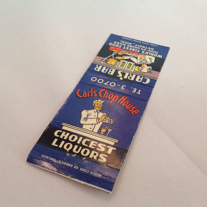 Vintage Matchbook Cover Carl's Bar Chop House Choicest Liquors Detroit Michigan MI