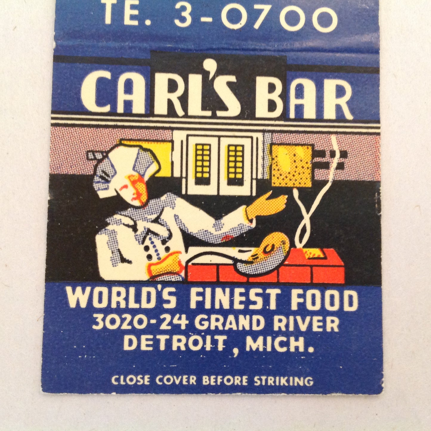 Vintage Matchbook Cover Carl's Bar Chop House Choicest Liquors Detroit Michigan MI