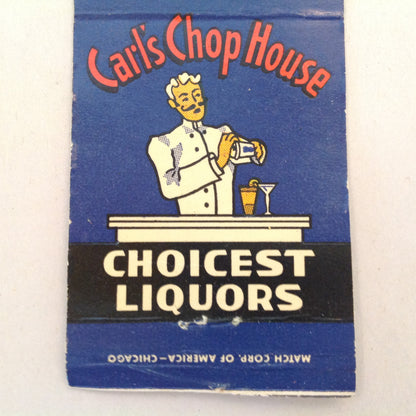 Vintage Matchbook Cover Carl's Bar Chop House Choicest Liquors Detroit Michigan MI