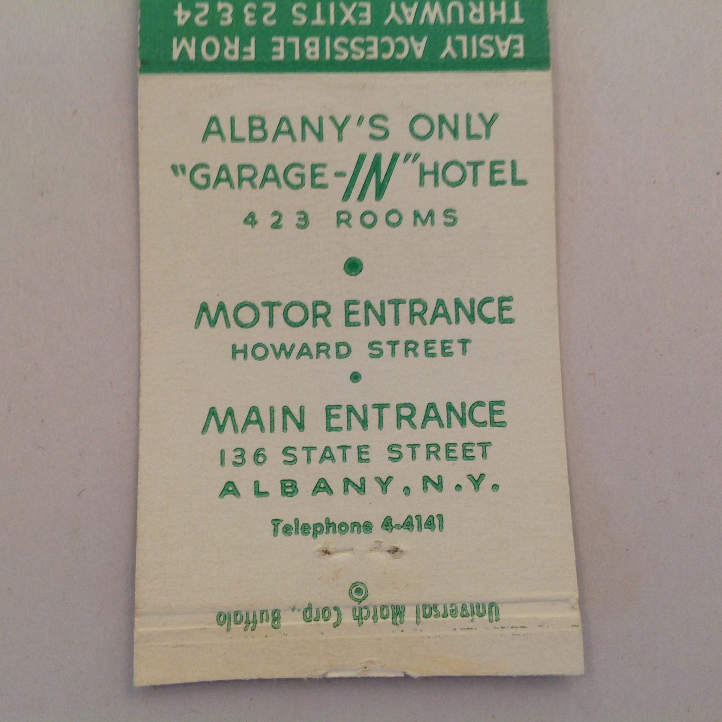 Vintage Matchbook Cover Hotel Wellington Albany New York Garage-IN Hospitality