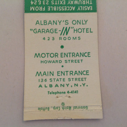 Vintage Matchbook Cover Hotel Wellington Albany New York Garage-IN Hospitality